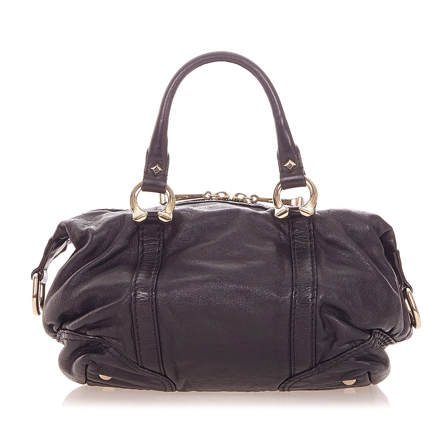 Horsebit Nail Leather Boston Bag