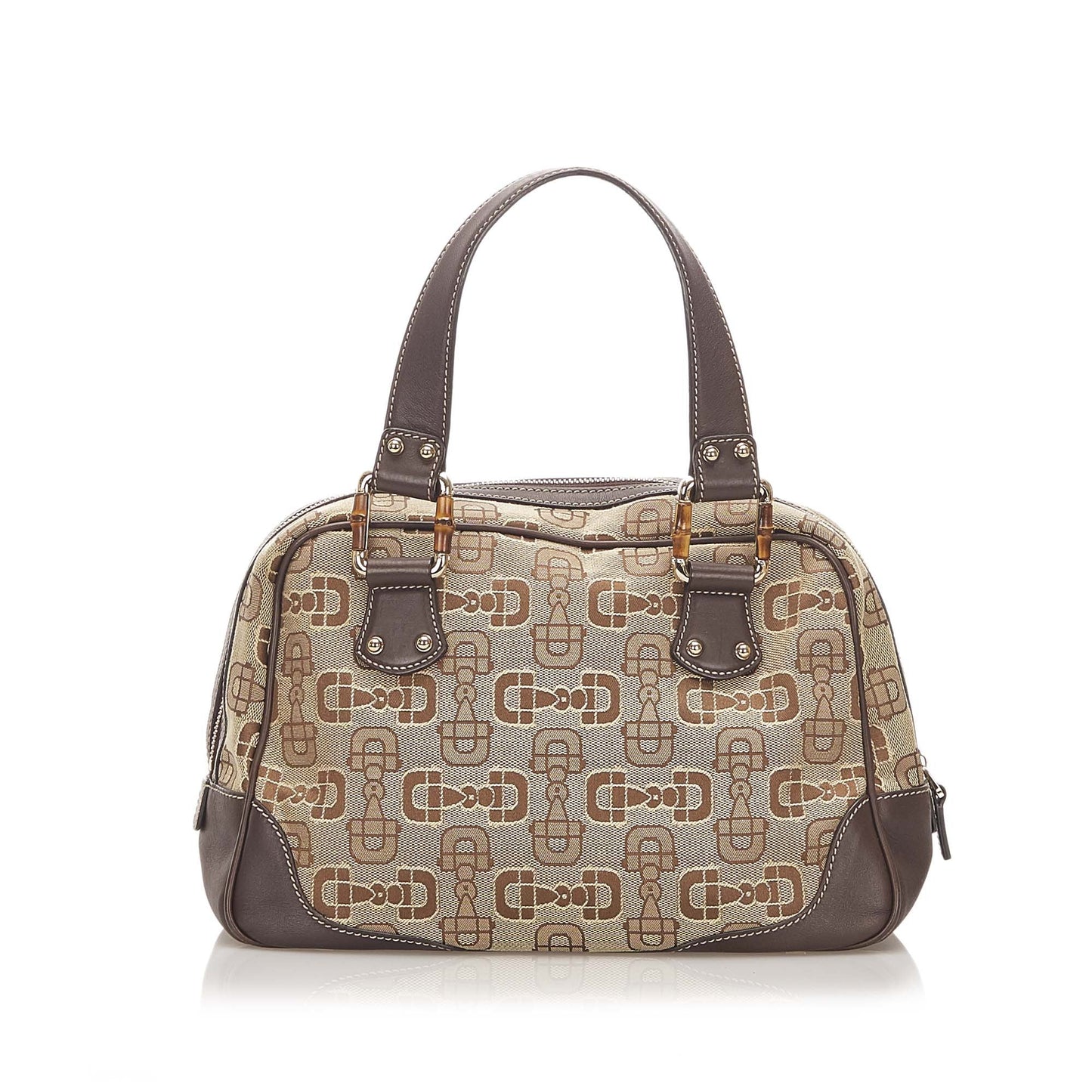 Bamboo Horsebit Canvas Handbag