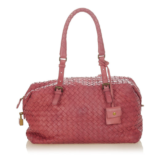 Intrecciato Leather Boston Bag