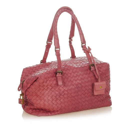 Intrecciato Leather Boston Bag