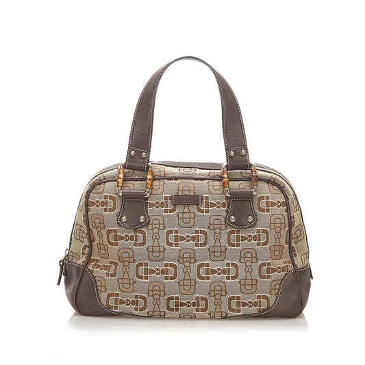 Bamboo Horsebit Canvas Handbag