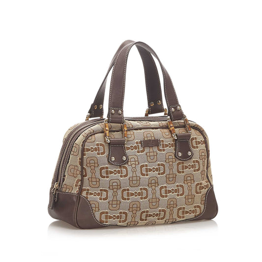 Bamboo Horsebit Canvas Handbag