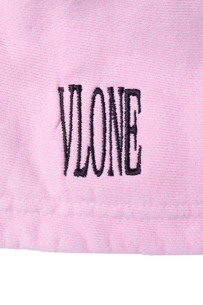 BLACK LIPSTICK FRIENDS- EMBROIDERED CROP TOP ZIP UP HOODIE (Pink)