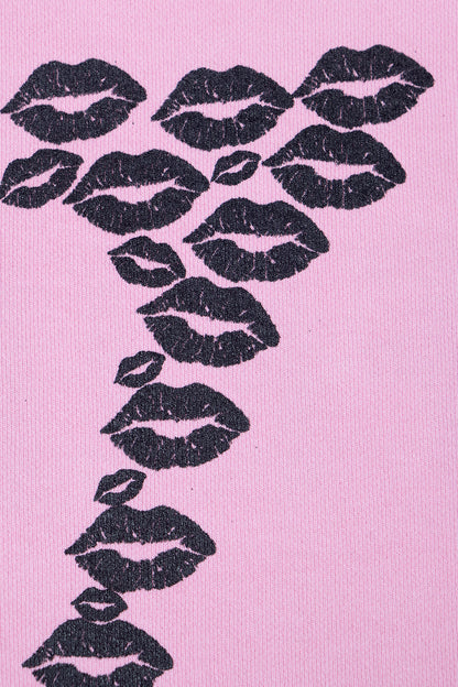 BLACK LIPSTICK FRIENDS- EMBROIDERED CROP TOP ZIP UP HOODIE (Pink)