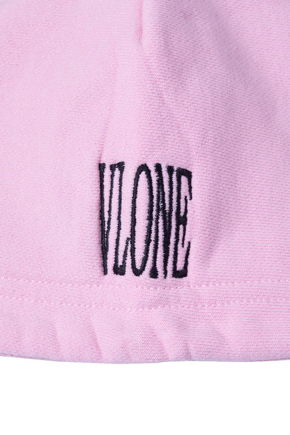 BLACK LIPSTICK FRIENDS- EMBROIDERED CROP TOP ZIP UP HOODIE (Pink)